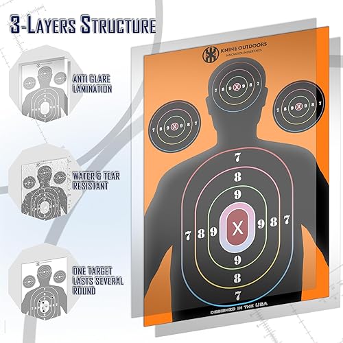 Miniatura 3 de KNINE OUTDOORS Papel para objetivos de disparo, 12 x 18 pulgadas, a granel para caza, pistolas, pistolas, rifles, silueta con diana roja, diseño