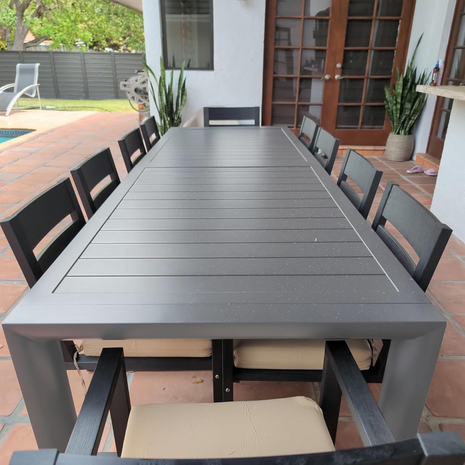 PURPLE LEAF Outdoor Dining Table 121" X 37" Slatted Tabletop Large Aluminum Rectangular Patio Dining Table for 10, Weather-Resistant Patio Table for Backyard Garden Lawn Porch Deck