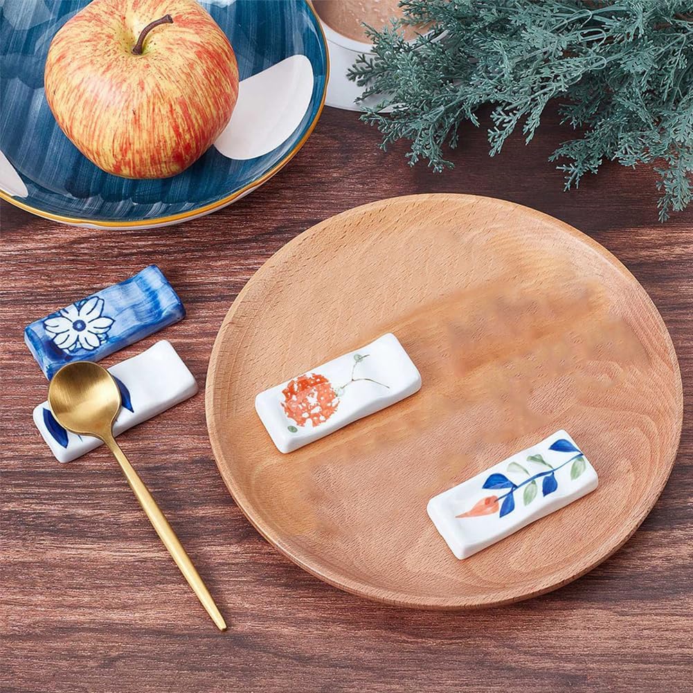 CRASPIRE 3pcs Ceramic Chopsticks Rest Rack Hand Painted Japanese Chopstick Rests & Holders Floral Chopstick Stand Rest Set Festive Tableware Ornament for Spoon Fork Porcelain Dip Pen Holder