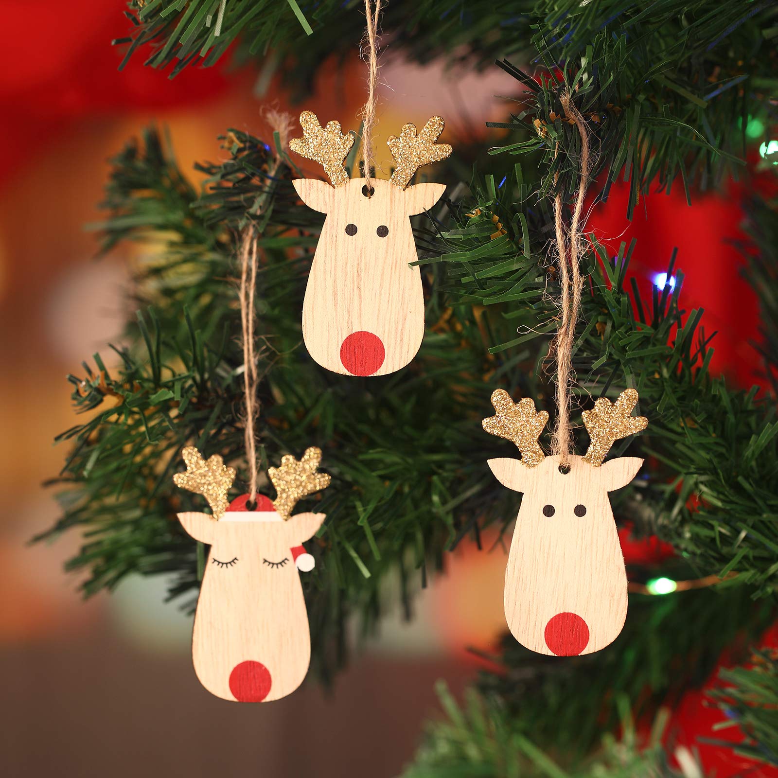 20 Pendentifs De Noël En Bois Non Peint – 10 Modèles (rennes, Bonhommes De Neige, Sapins…) – Décoration Sapin Ou Couronne - 13