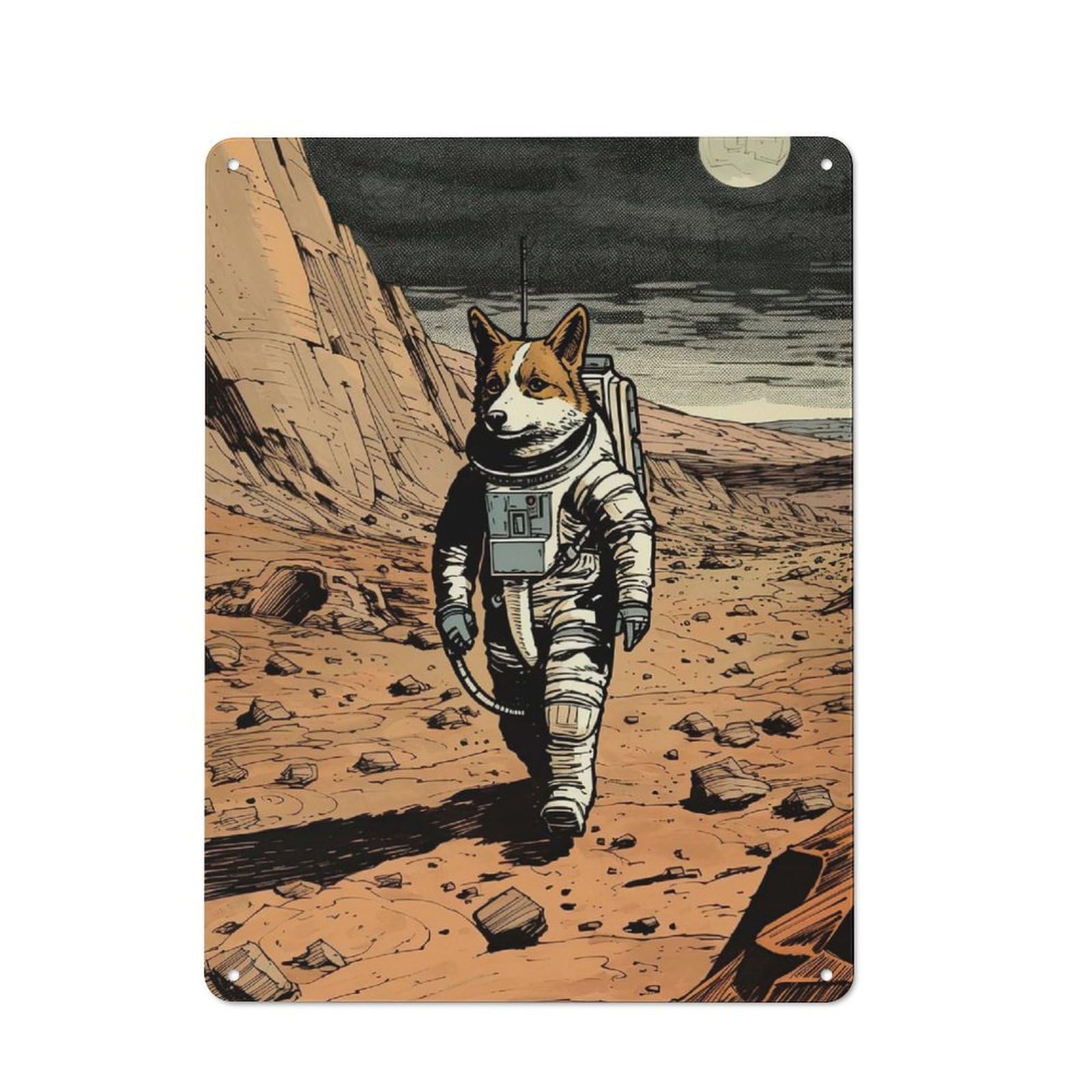 Junmoney Style-20 Clean Industrial Corgi Astronaut On Mars Industrial Metal Sign 40X30cm, Studio Wall Art For Loft, Studio, Office Or Creative Room