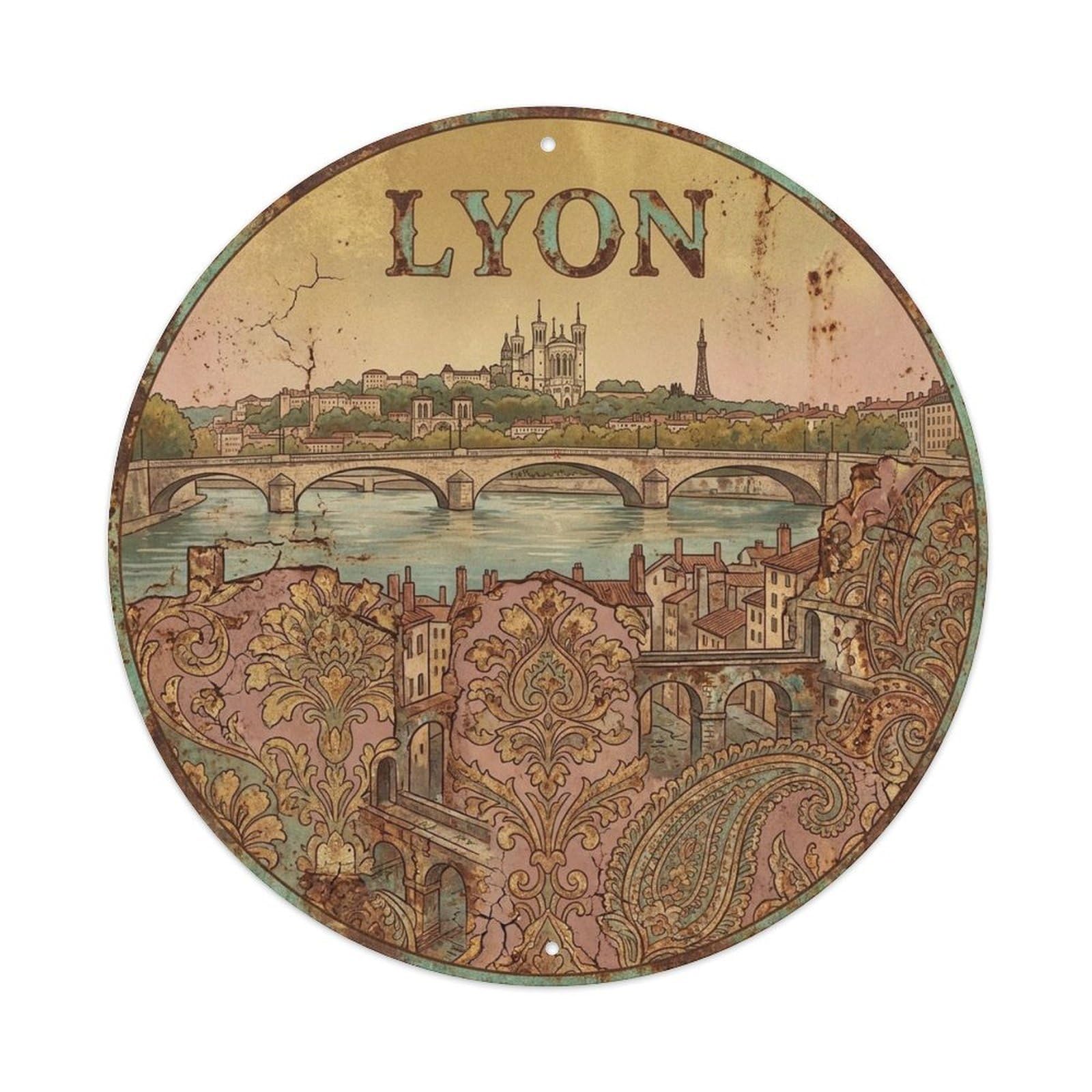 Lyon France Retro Heritage Travel Landmark Metal Tin Sign