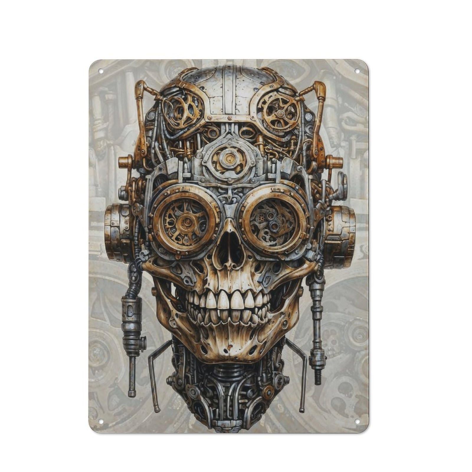 Junmoney Steampunk Cogs Skull Gear Rustic Tin Sign 40X30cm Featuring For Garage Or Workshop, For Updating Garage And Workshop After Moving