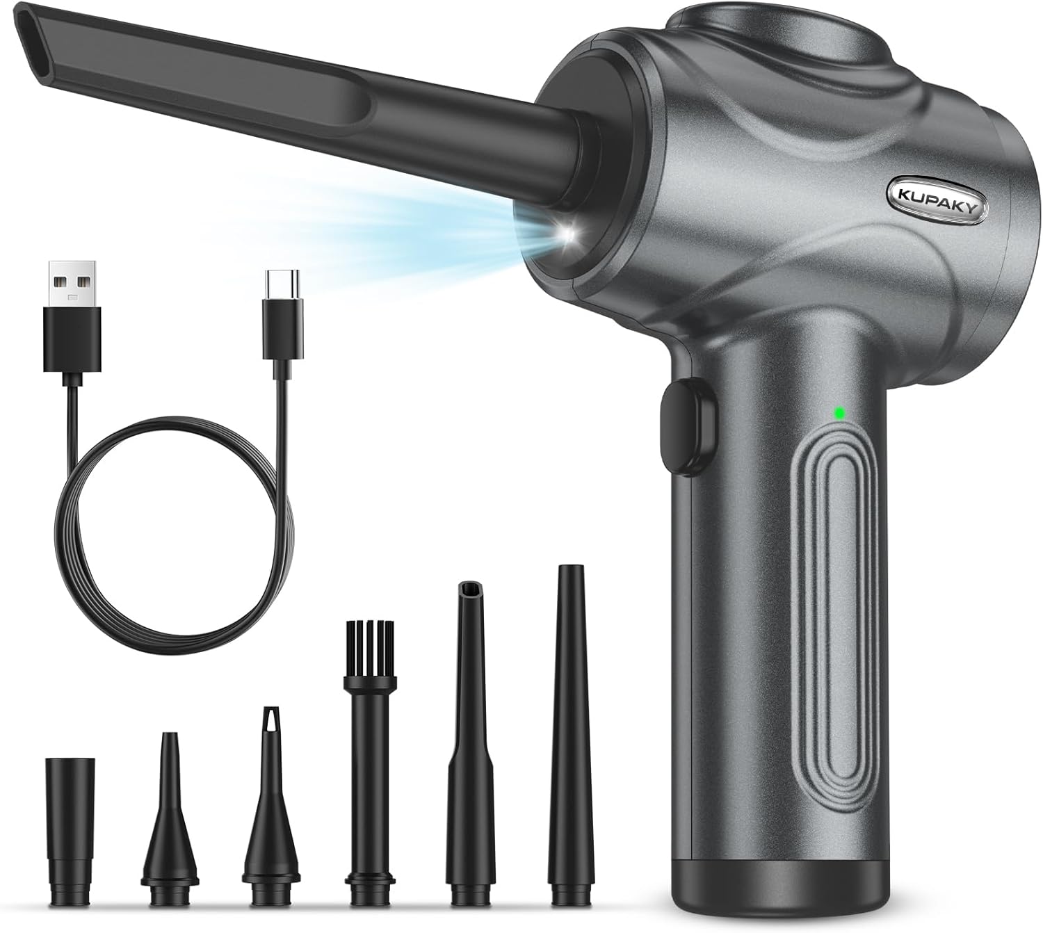 Electric Compressed Air Duster for Computers, Powerful Air Duster for PC/Keyboard/Car/Electronics, 3 Power Speeds Air Blower with LED Light, Portable 8000mAh Rechargeable Cordless Dust Blower