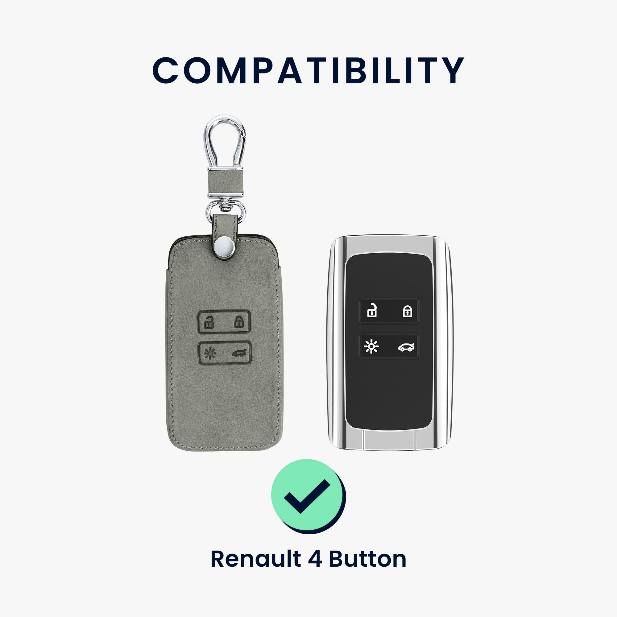 kwmobile Akcesoria do kluczyka samochodowego kompatybilne z Renault Smart Key 4-Button (tylko klawisze Keyless Go) - Etui na kluczyki samochodowe z nubuku - szary kompas