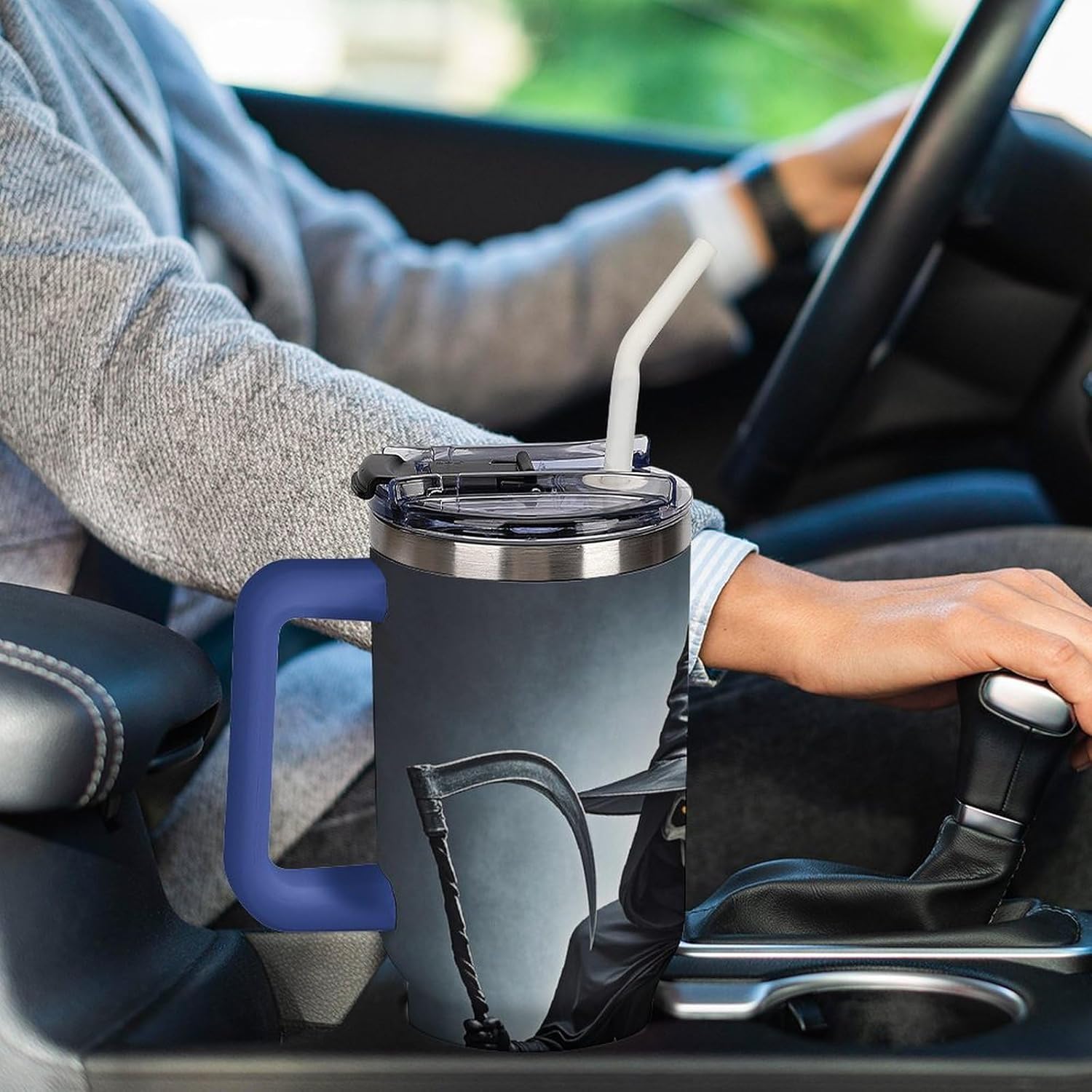 Death Scythe Tumbler 40 Oz with Handle&Lid Large Car Cup Stainless Steel Vacuum Travel Mug Insulated Water Bottle Leak-proof Portable Coffee Cup for Home Car Outdoor
