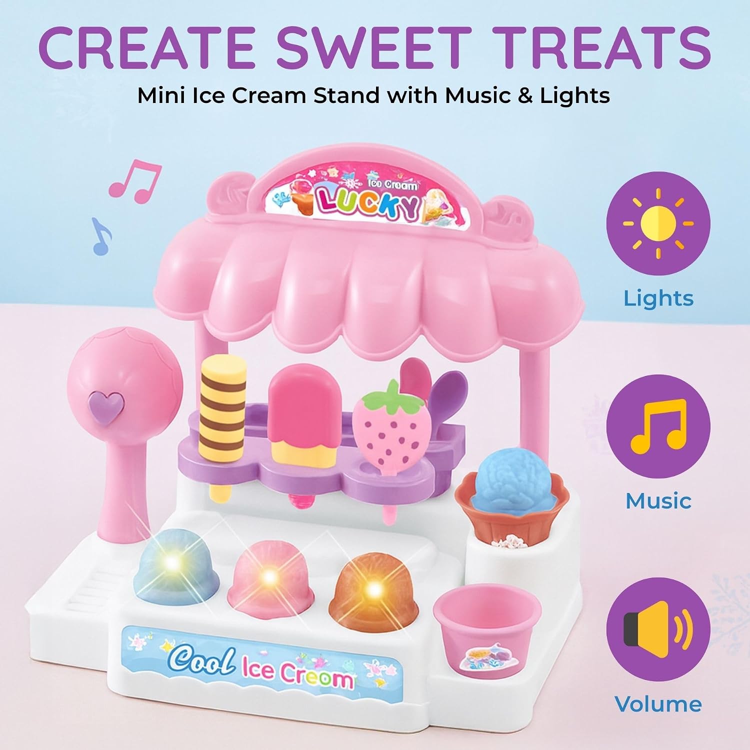 Ice Cream Store Mini Cash Register with Pretend Play Desserts, Working Scanner, Calculator, Microphone, Money and Credit Card