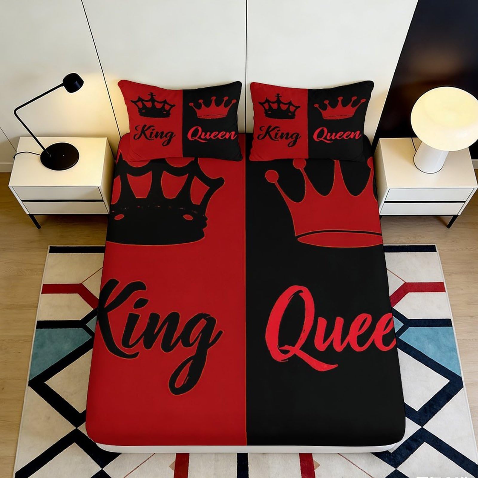 Jqzkxnhpbr Style-7 3D Printed King Queen Crown Fitted Sheet Microfiber Soft Bed Cover For Bedroom Guest Room Dorm Decorative 90X200x25cm