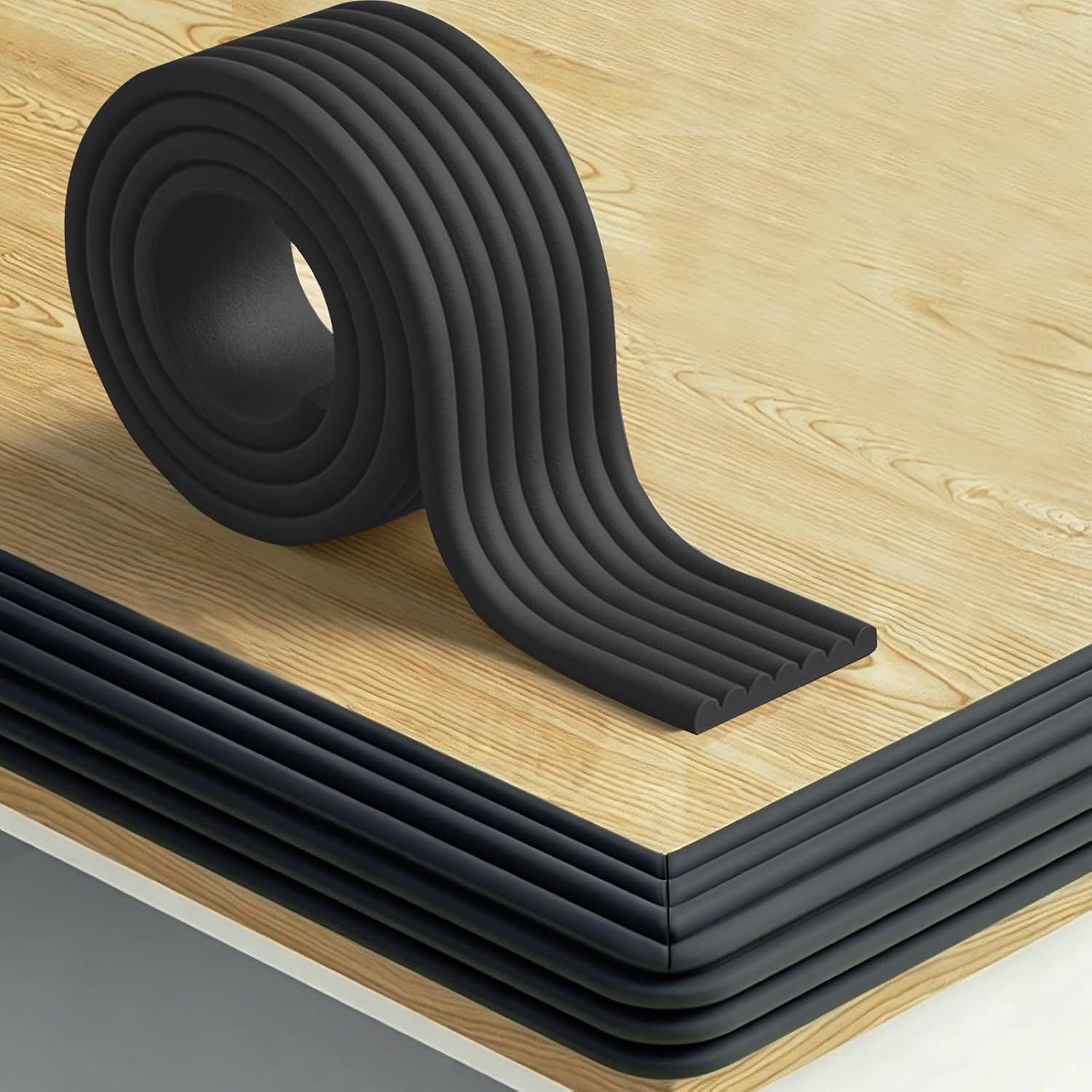 Edge Protector for Baby Proofing,Soft Foam Safety Bumper,Strong Adhesive Edge Guard Strip,Furniture Fireplace Table Cabinet Safety Cover for Baby,3.14in x 6.56ft,Black