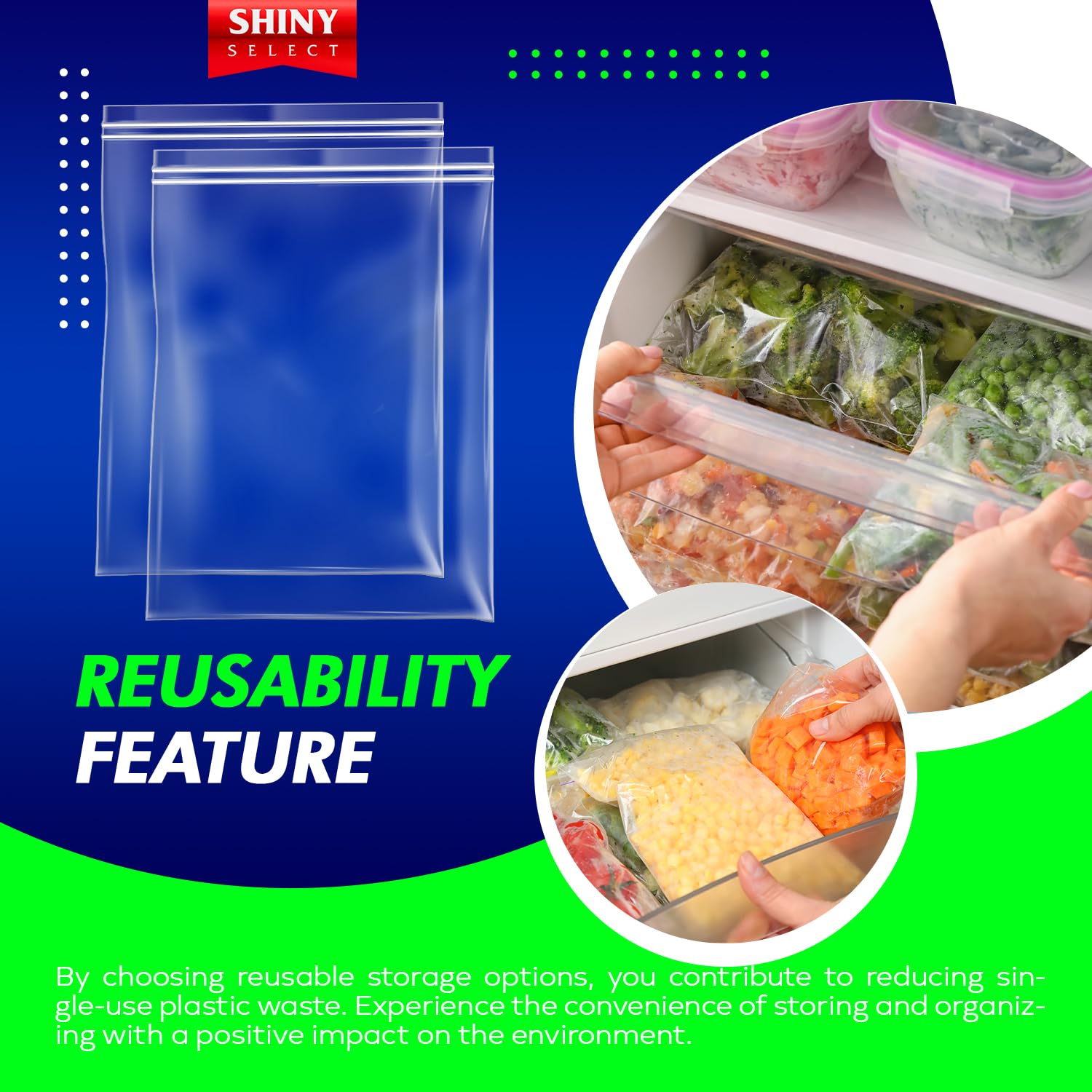 Amazon.com: SHINY SELECT 12 Count Double Zipper Jumbo Bags, 16x18