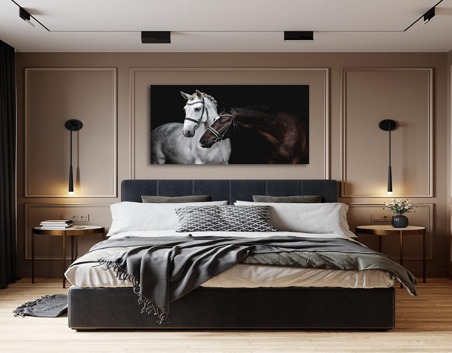 Jiuqinghua Wall Art Canvas Print Picture White and Brown Horses 1 Panel Wild Animal Painting Artwork for Living Room Bedroom Office Home Wall Decor Stretched and Framed Ready to Hang 30x60inches - Image 7
