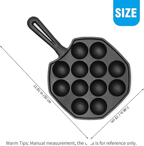 Miniatura 2 de Anxingo Sartén Takoyaki de hierro fundido, 12 agujeros, antiadherente, cuadrada, para hacer bolas de pulpo, 1.5 pulgadas, para cocinar