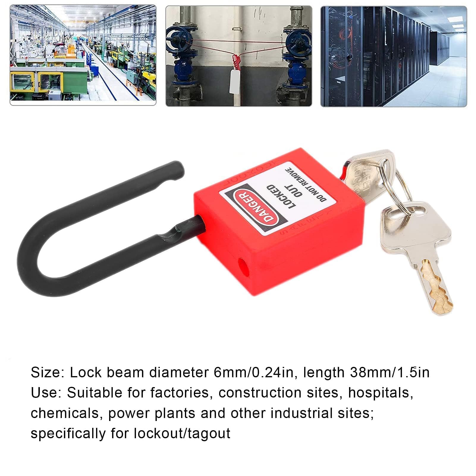 Lockout Lock 38mm, 10 Set Lockout Tagout Lucchetto Strumento di Sicurezza Lucchetti di Sicurezza Elettrica per Fabbriche (Rosso)
