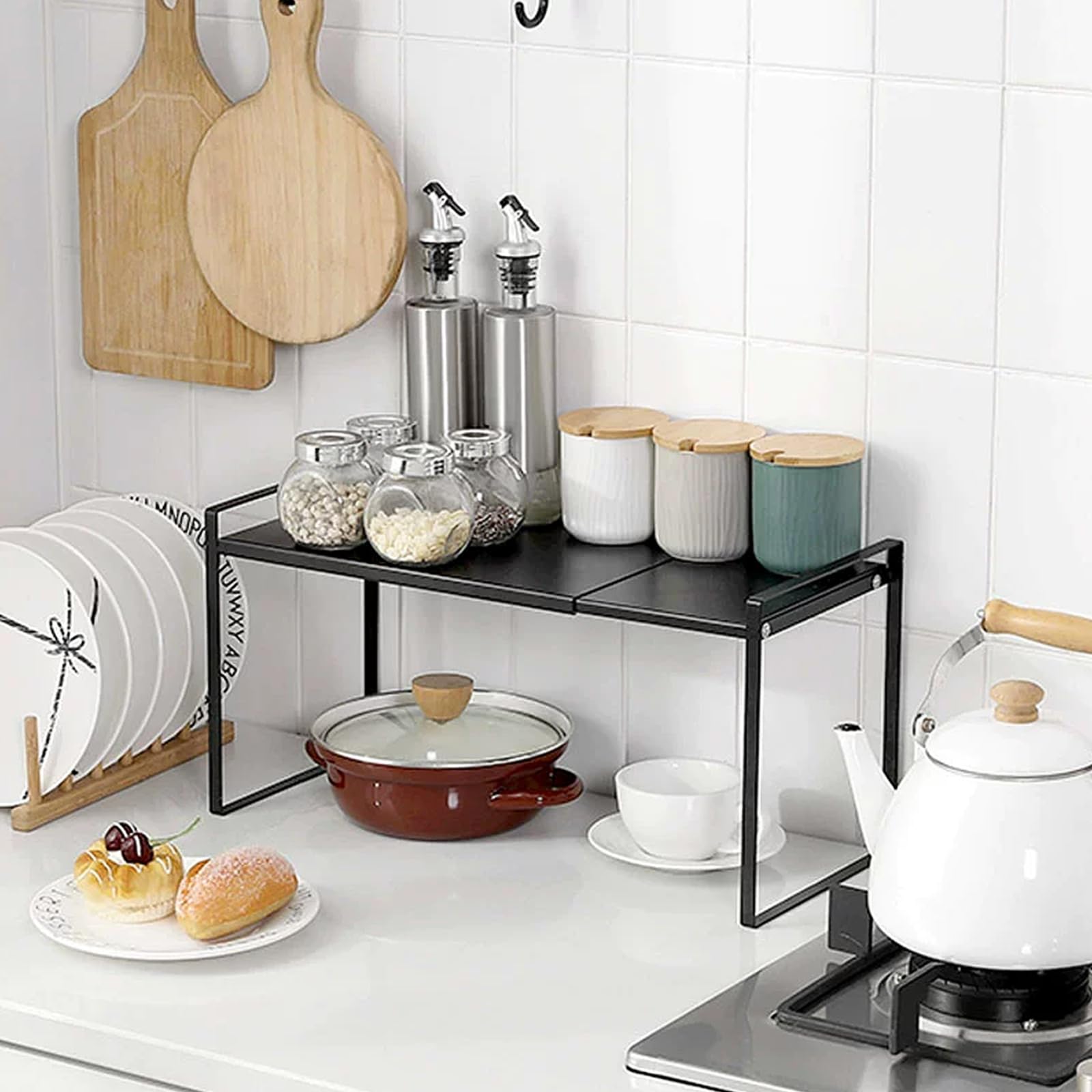 Scaffale da Cucina Espandibile 35-65cm Organizer Regolabile per Armadio Ripiano per Armadio da cucina, Ripiano per Spezie Regolabile, Mensola da Cucina per Banconi Dispensa