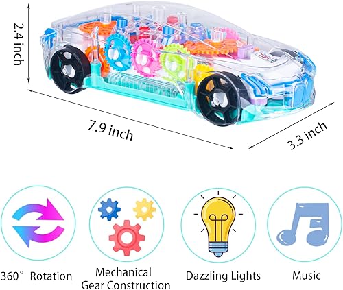 Miniatura 4 de Berry President Juguete eléctrico transparente de tren de engranajes con luces intermitentes y música, juguete de tren de acción Bump & Go a pilas