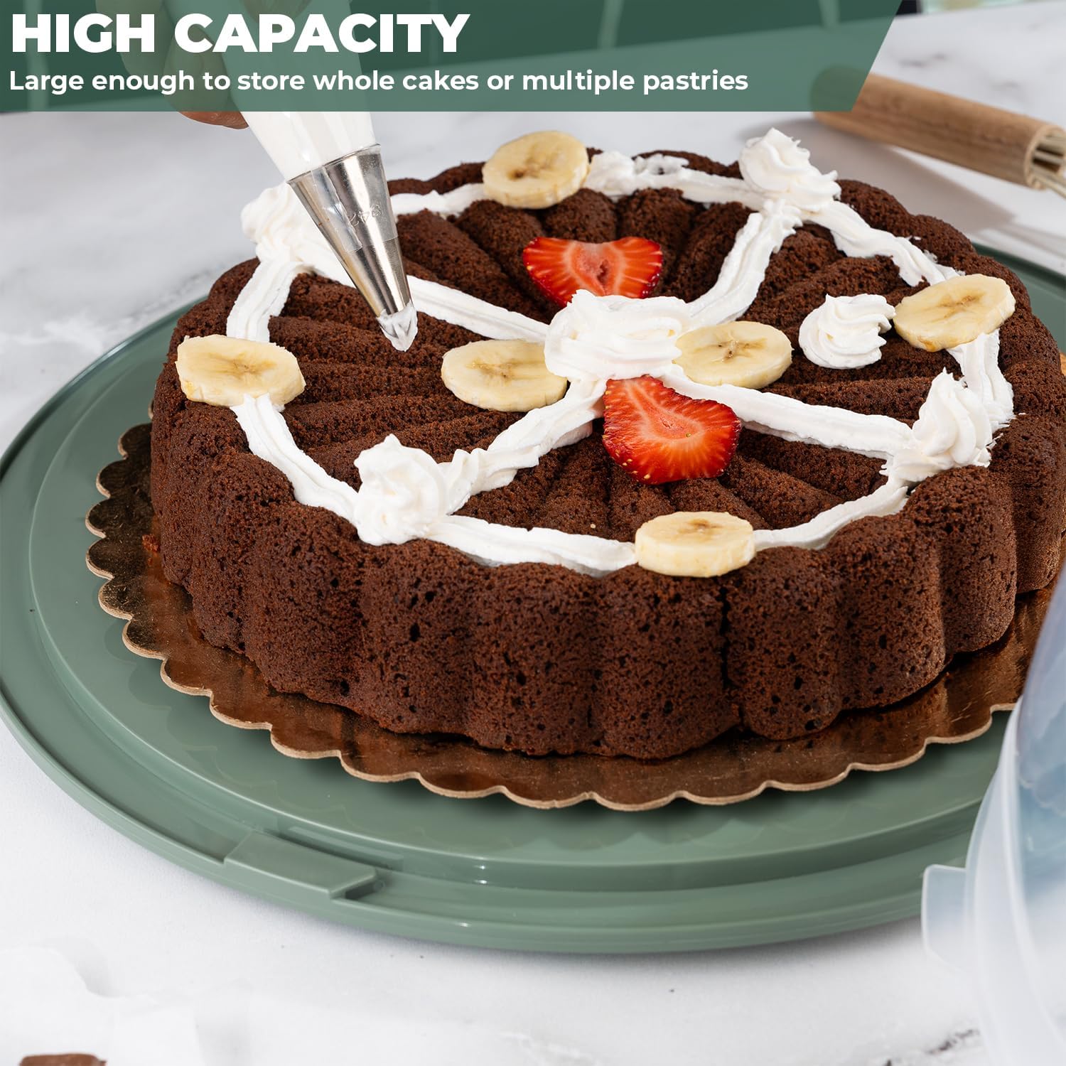 13 Inch Cake Carrier with Locking Lid and Handle, Stylish Big Round Container for Kitchen Storage, BPA Free Stand, Plastic Holder for Transporting, Donuts, Cupcakes, Pies (Gray, Set of 1) - Image 8