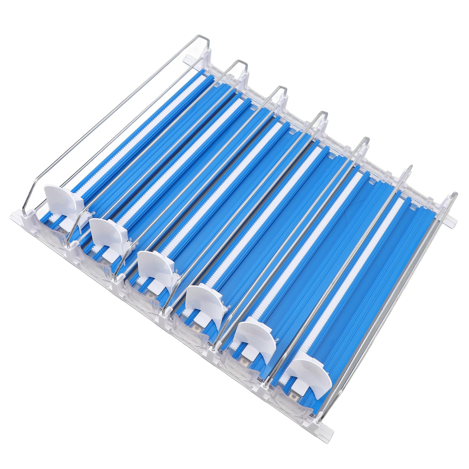 Organizador de bebidas para refrigerador, dispensador de latas de bebida ajustable de 6 filas con empujador amortiguador deslizante, soporte de latas de refresco de ABS de fácil ca (Azul)