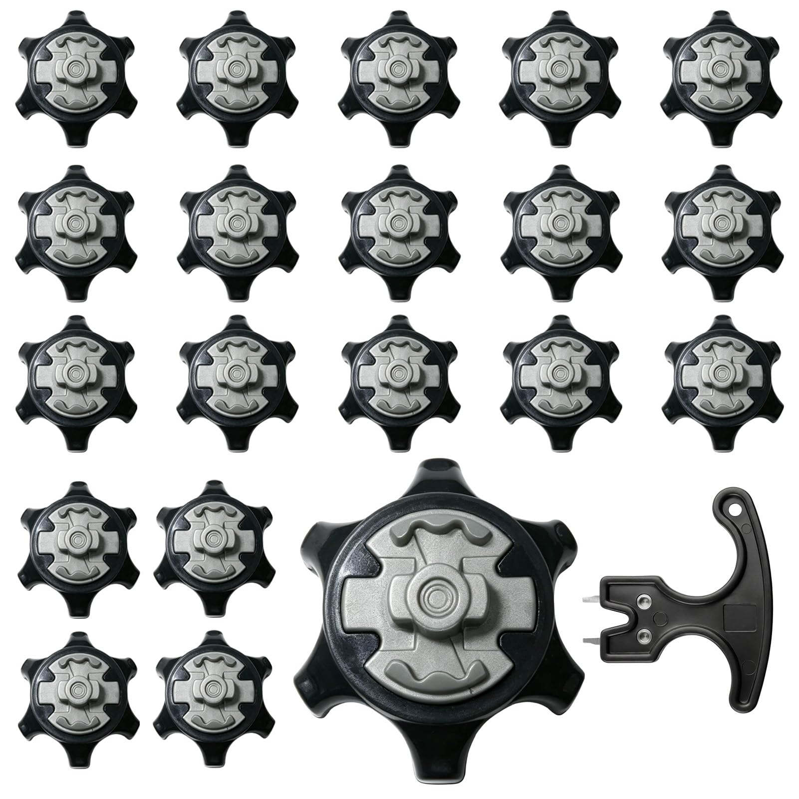 20 Pcs Golf Shoe Spikes, Replacement Golf Spikes with Cleats Wrench, Durable Rubber & Metal Running Shoe Spikes, Secure Grip and Stability on Course, Black & Grey (Type B)