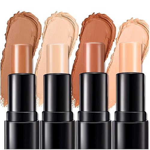 ONLYOILY Contorno de crema de 4 colores, paleta de palillos, corrector de contorno, base de barra, kit de maquillaje facial para principiantes,