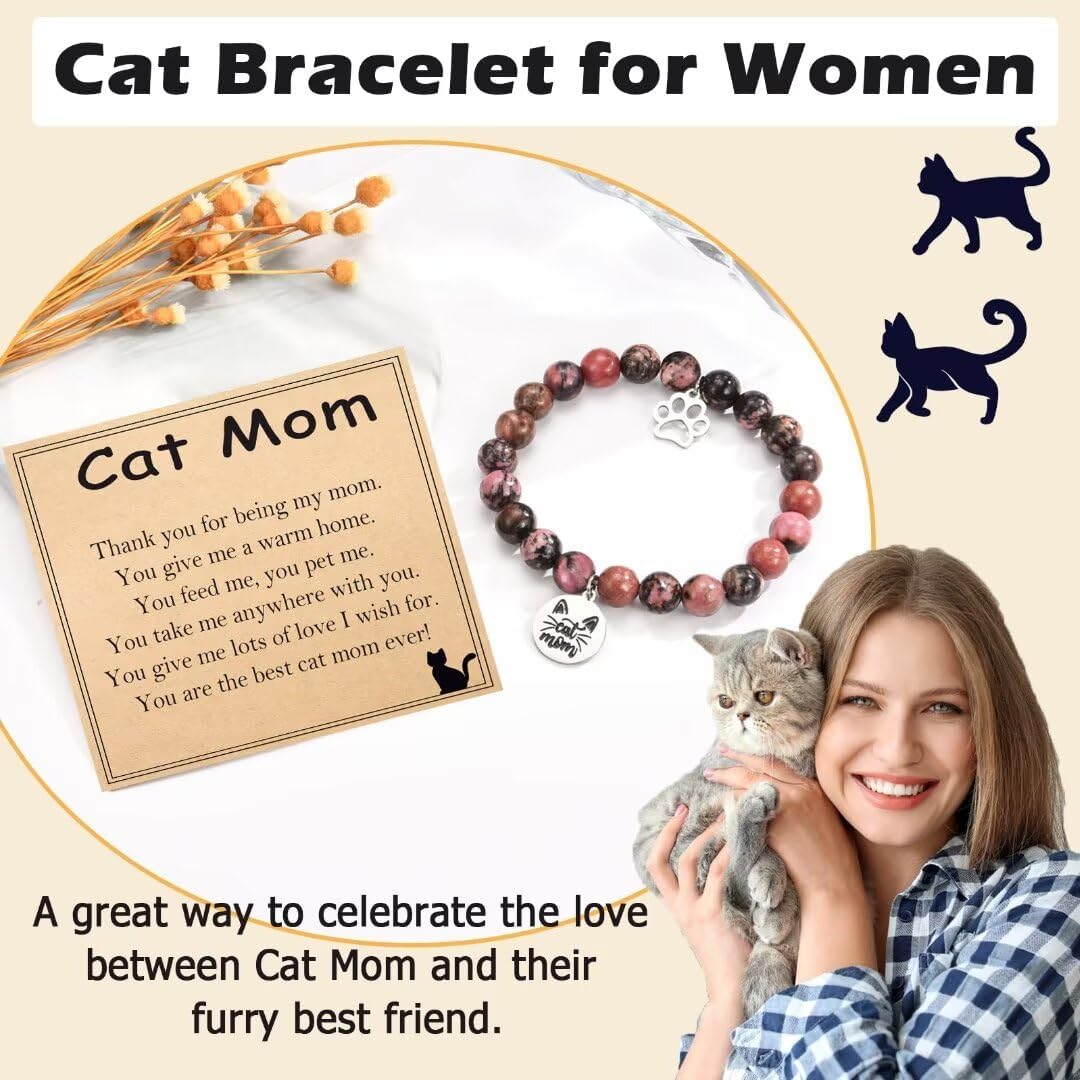 Cat Mom Gifts: Beaded Bracelet Paw Print for Women, Cat Lovers - Birthday, Christmas, Valentine's, New Year - Image 3