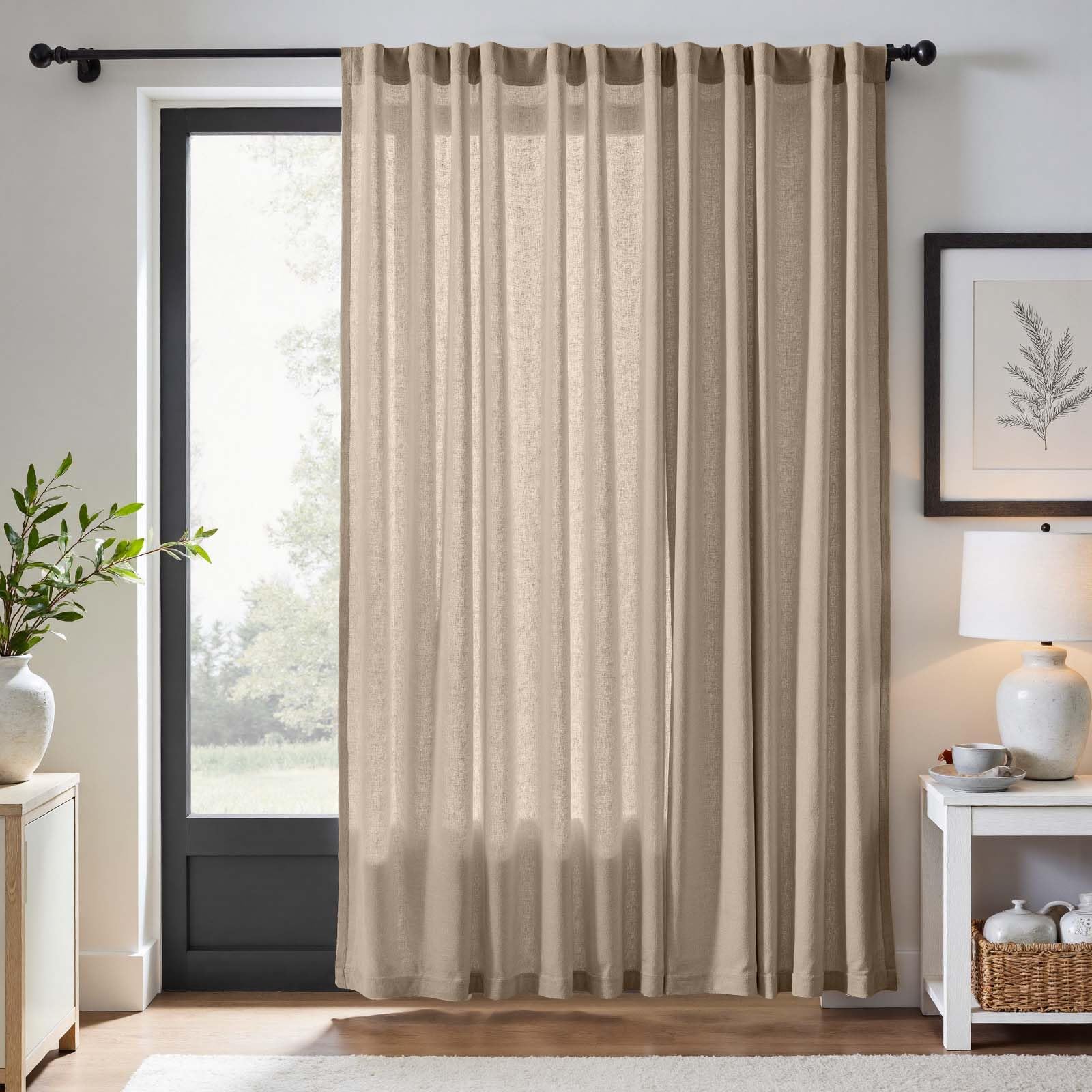jinchan Extra Wide Sliding Door Curtain 84 Inch Length Taupe Linen Curtains Semi Sheer Drapes for Patio Door Living Room Bedroom Home Office Light