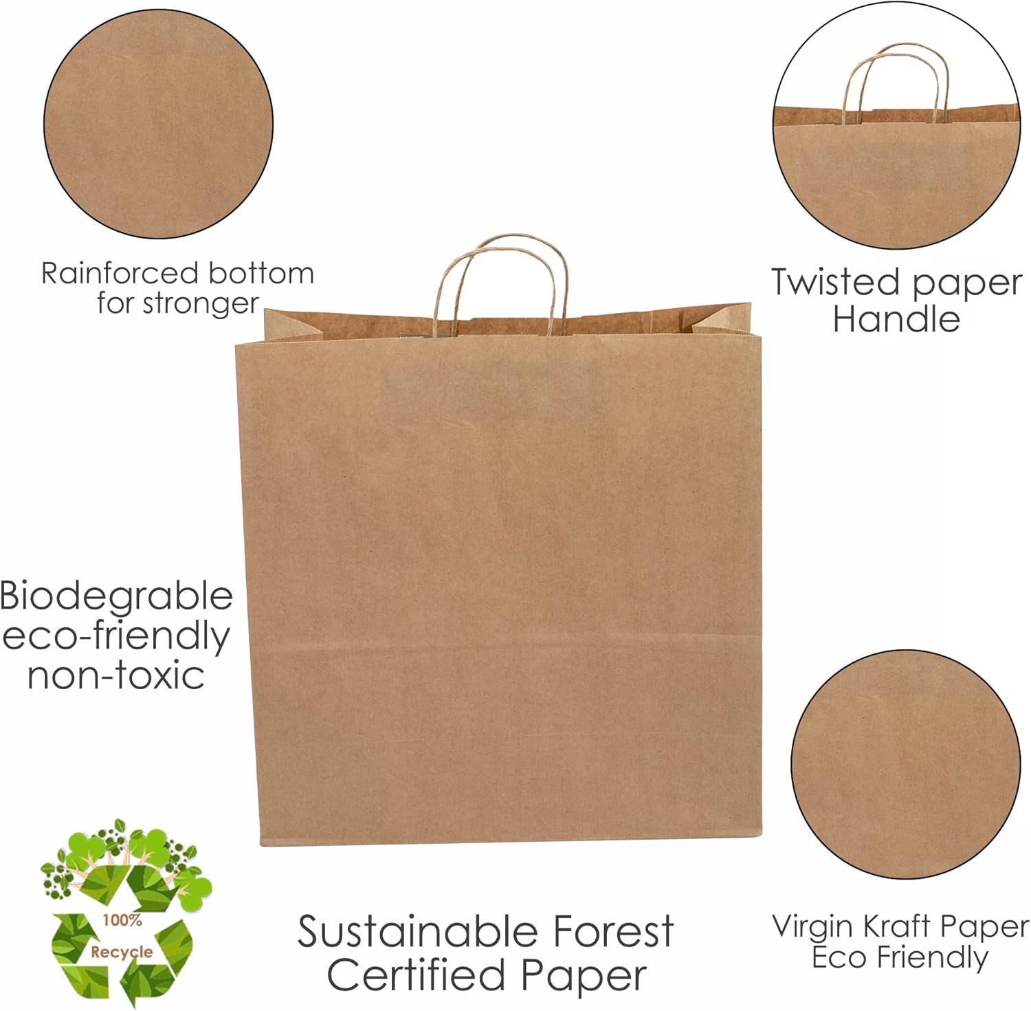 JET PAPER BAGS - 18”x7”x18” Inch Large Brown Paper Bags with Handles Prime (Brown, 18" x 7" x 18" (50 Pcs)) - Image 3