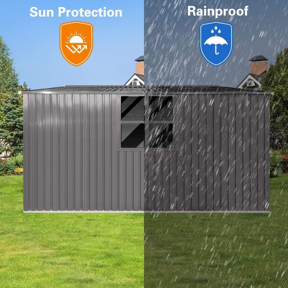 Heavy-Duty Outdoor Storage Shed with Dual Functionality: Metal Garden Shed and Firewood Storage Unit for Year-Round Use (Grey + Metal-1)