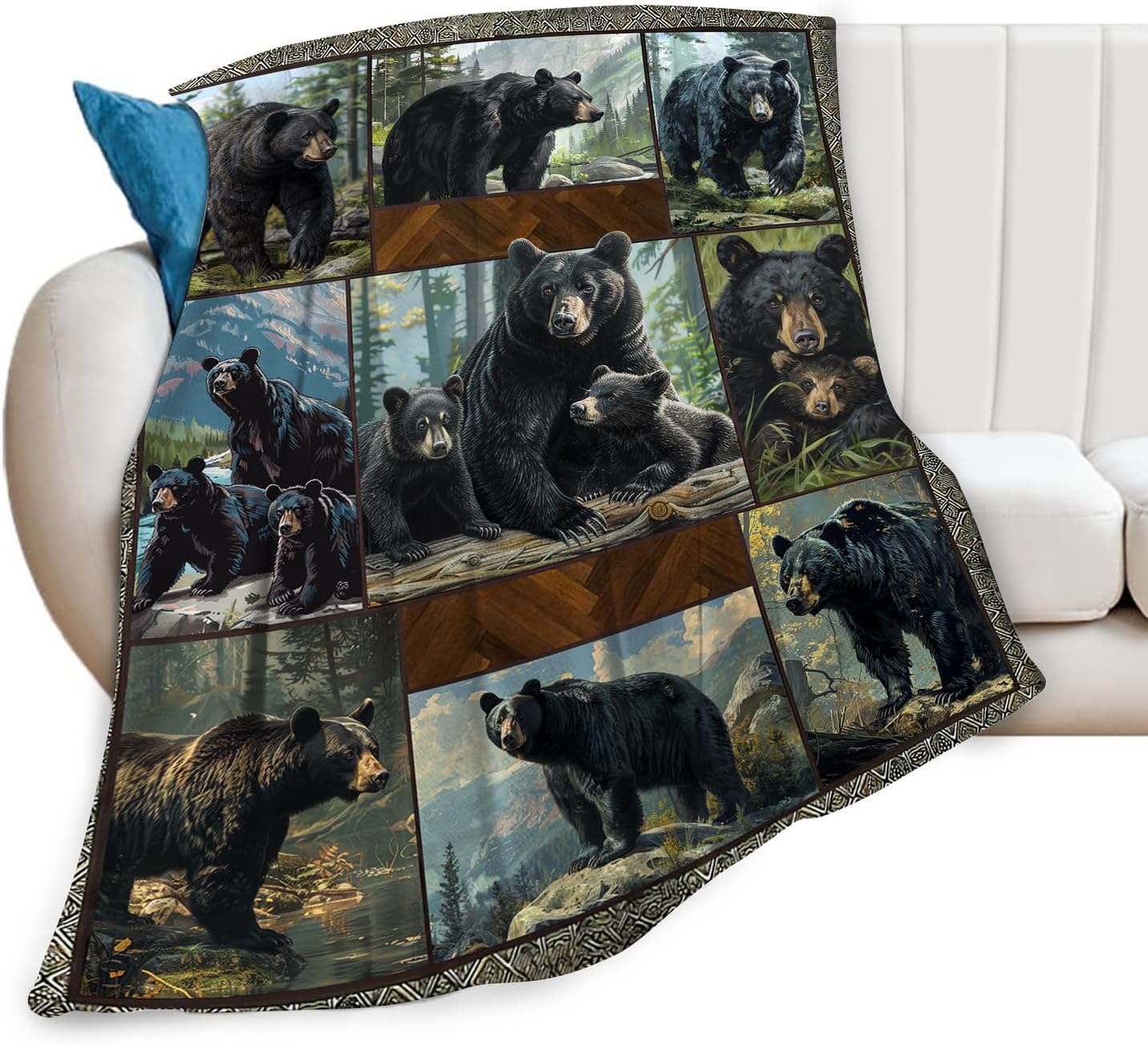 Baegopa Black Bear Blanket Wild Animal Throw Blanket Cozy Plush Fleece Flannel Bear Blankets Lightweight Fuzzy Party Gifts for Girls Boys Women Men 50"X40"