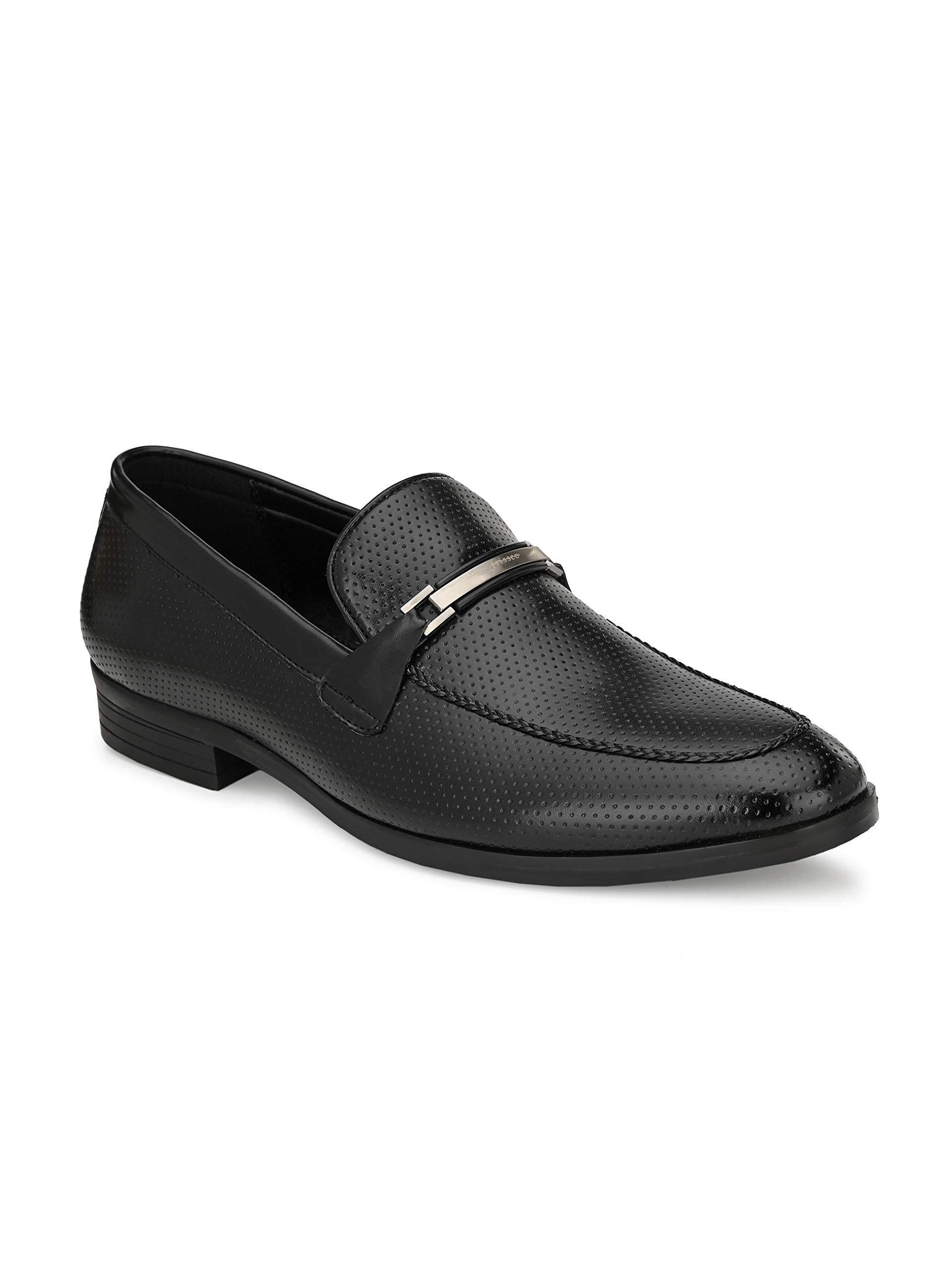 San Frissco Mens Loafers Semi Casual Shoes with Horsebit Buckle/Textured Formal Shoe for Office, Slip-On Loafers/Stylish Lightweight and Comfortable Shoes - 11 (Black) (B0D6CHP5QQ) Amazon Price History, Amazon Price Tracker