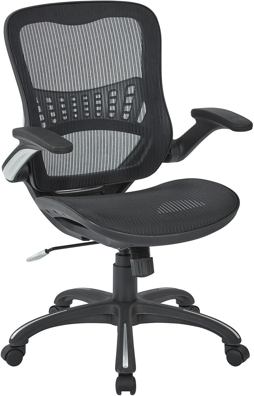 Office Star Ventilated Manager's Office Desk Chair with Breathable Mesh Seat and Back, Black Base, Black