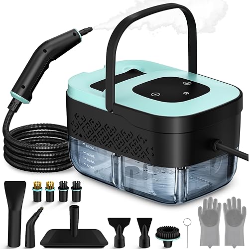 Steam Cleaner, Portable Steamer for Cleaning with 15pcs Accessories, 6-Level Adjustable, 15s Heat-Up, Handheld Steam Cleaner for Home for Tile, Grease, Dirt, Grout, Car Detailing, Green