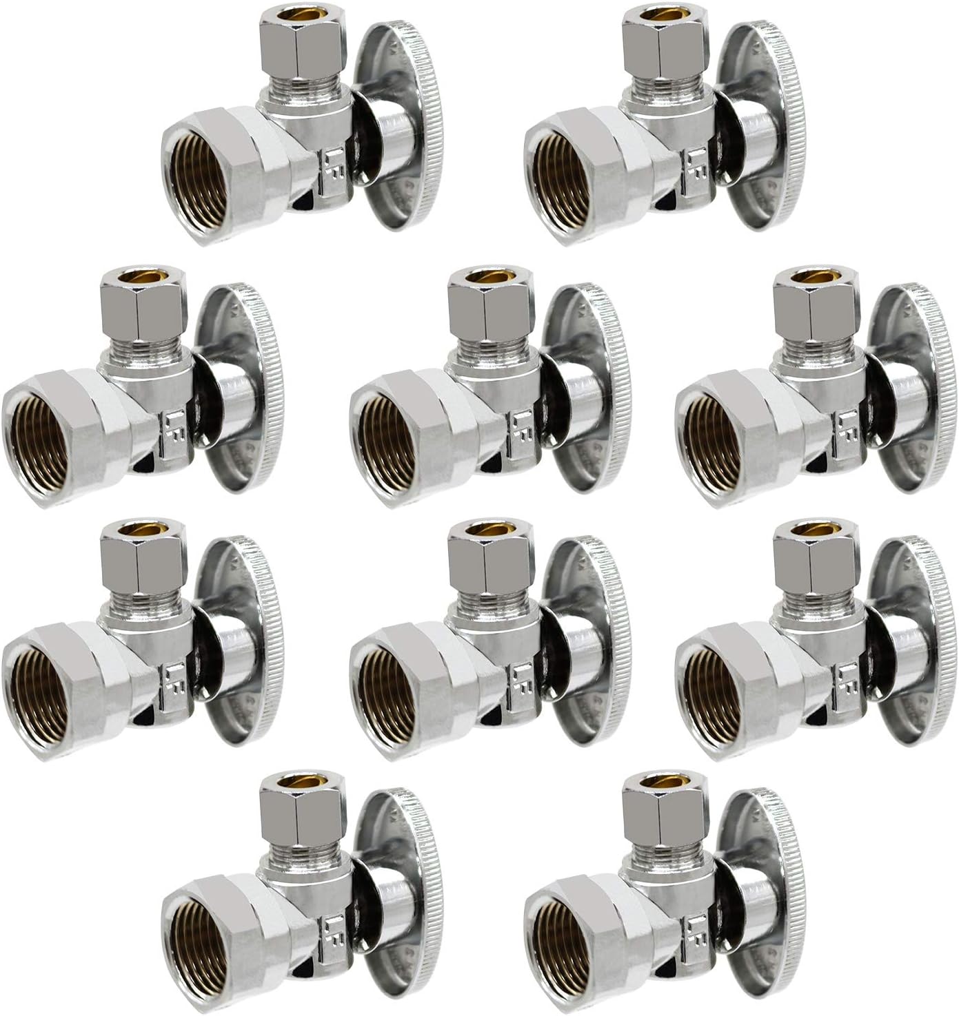 Monster Master Brass Angle Stop Valve Shut Off Quarter Turn Water Sink Bathroom Toilet Kitchen Shower Plumbing 10 Pc 1 2fip In X 3 8comp Out