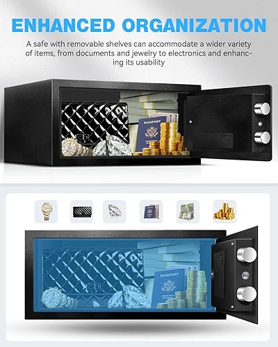 Miniatura 6 de TOTOY Caja de seguridad pequeña de 1.2 pies cúbicos para documentos del hogar con caja de batería de emergencia, caja de seguridad a prueba de fuego