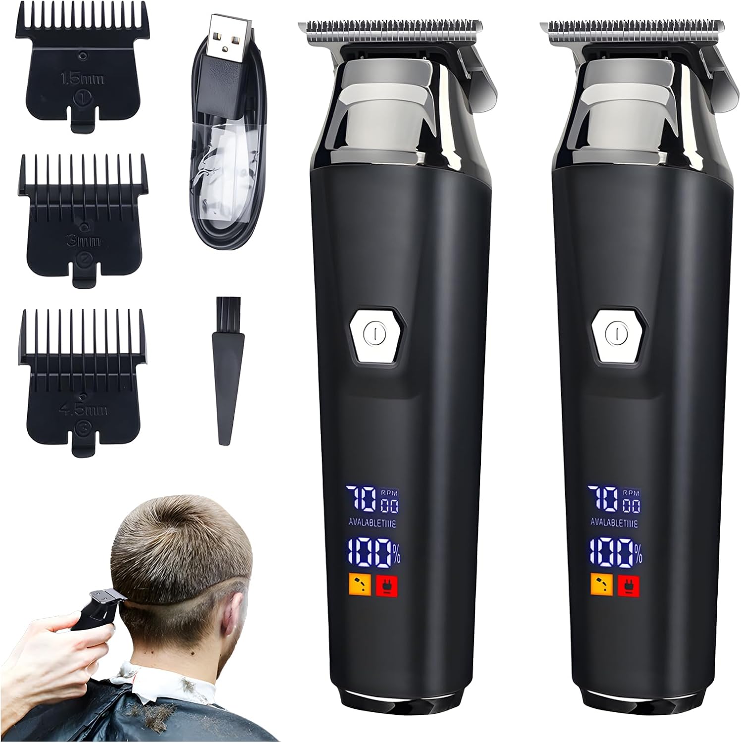 Household Digital Display Professional Electric Hair Clipper Set, Clippers and Trimmers Set with Maquinas De Cortar Pelo Profesionales Wall, Geta Clean, Fresh Haircut at Home (2 Set)