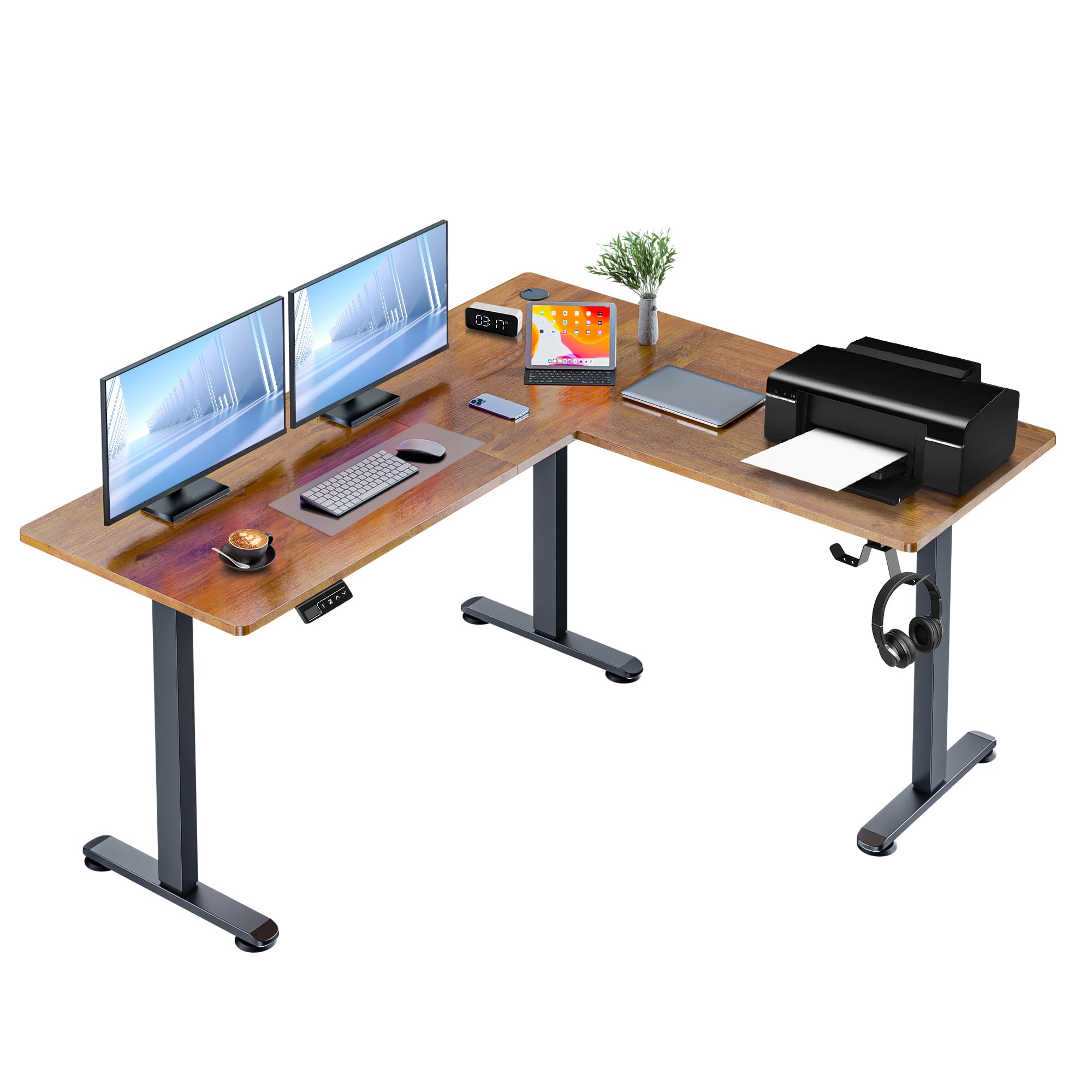 KORGOL 63” L Shaped Standing Desk,Electric Height Adjustable Corner Stand Up Desk, Ergonomic Sit Stand Home Office Computer Desk with Splice Board (