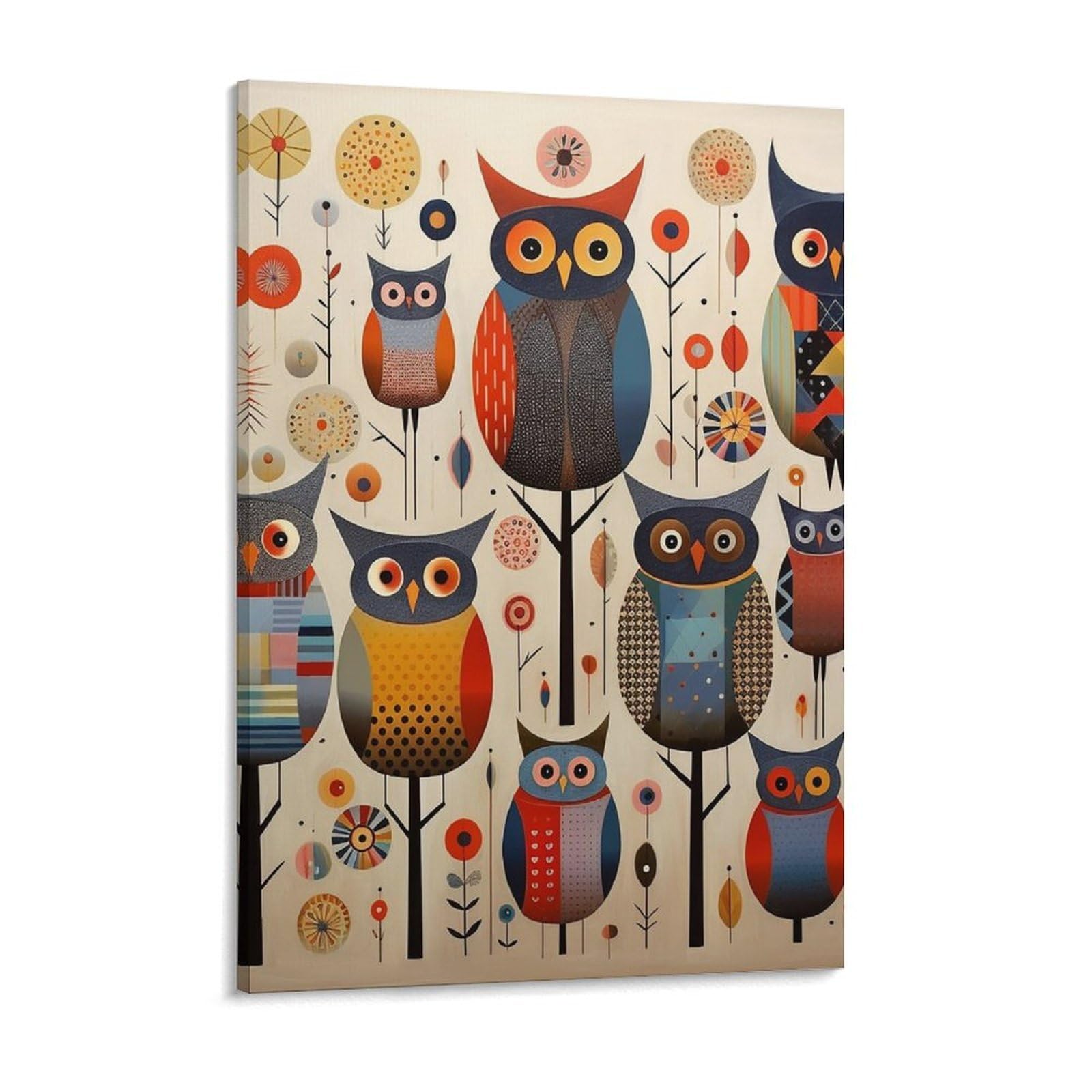 NTVOWPZO Patchwork Owl Canvas Wall Art for Bedroom 18x24inch Canvas Prints Artwork for Walls Modern Picture Artwork Painting for Living Room Aesthetic Wall Paintings for Bathroom Kitchen Office Decor