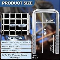 Vista 2 de 4 juegos de pernos en U cuadrados de acero inoxidable 304, pernos en U de 3 pulgadas de ancho, 1/2" D x 3-1/16" W x 4-5/16" L pernos en U
