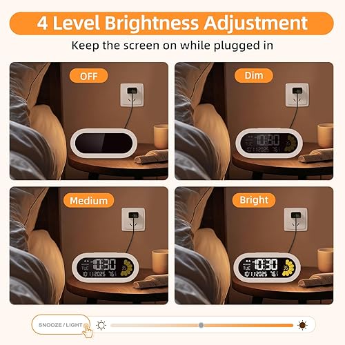 Miniatura 4 de DOOMAY Reloj despertador digital para dormitorio reloj de cabecera de alarma doble con pantalla LCD VA con segundos, modo de fin de semana y