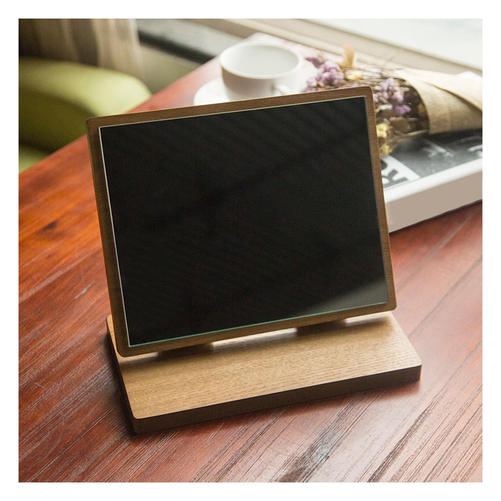 SDCFFC Folding Makeup Mirror with Stand, Natural Wooden Vanity Makeup Mirror, Portable Table Desk Countertop Mirror