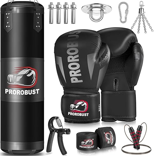 Prorobust Saco de boxeo para adultos, juego de bolsa de boxeo Oxford pesada de 4 pies con guantes de 12 onzas para MMA Kickboxing, boxeo, karate,