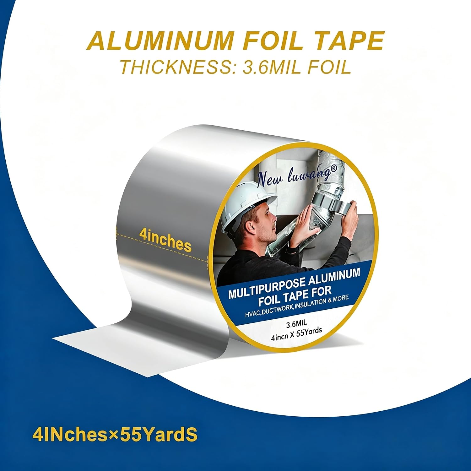 Aluminum Foil Tape, 4 in x 55 yd Heavy Duty Silver HVAC Tape