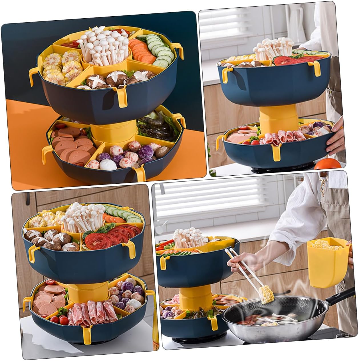 Single Layer Rotatable Vegetable Filter Basket Multi Grid Dried Fruit Platter for Household Use Deep Sea Rattan for Parties and Hot Pot Preparation