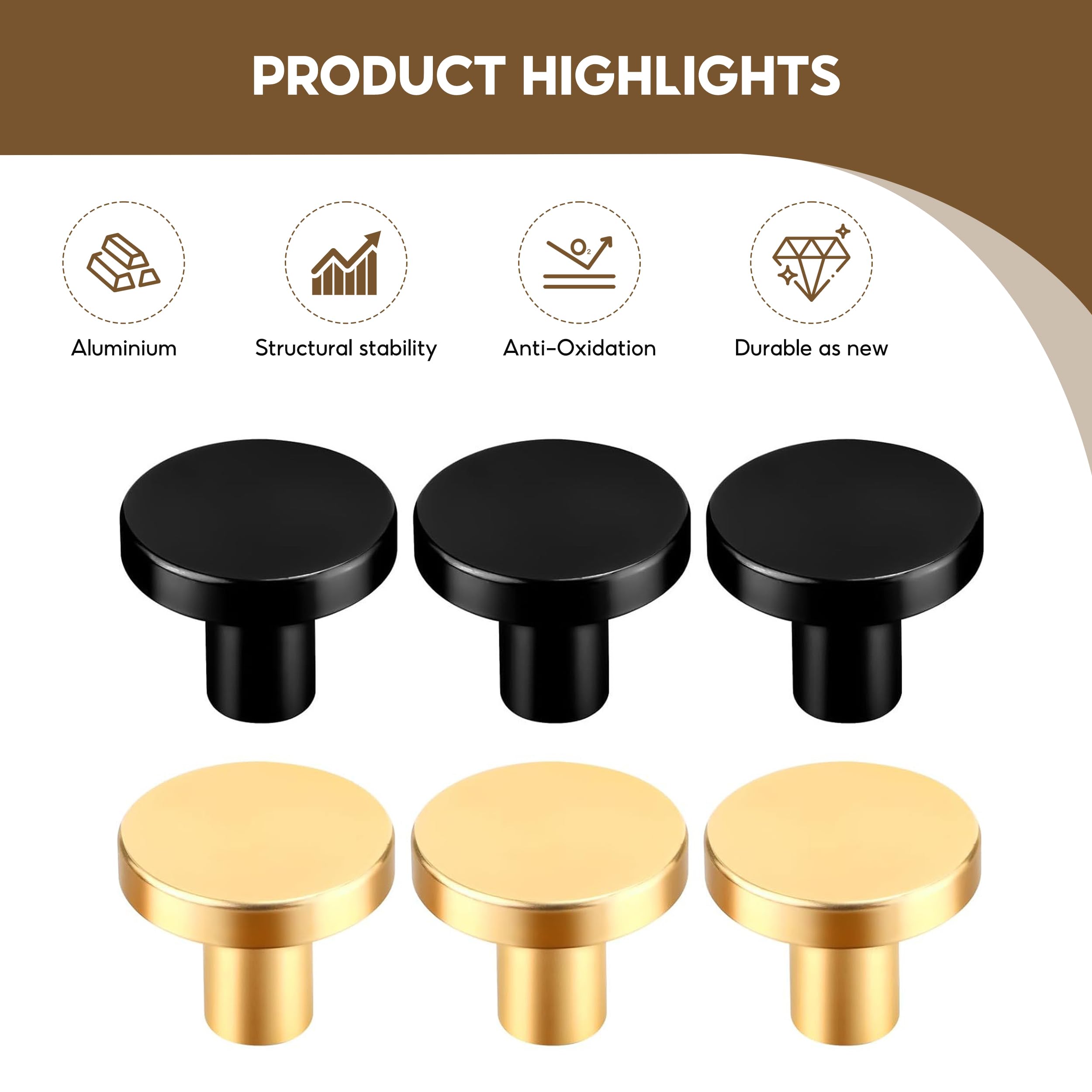 SJDOFU Round Cabinet Knobs, 6PCS Door Kitchen Hardware Cupboard Knob - Image 3