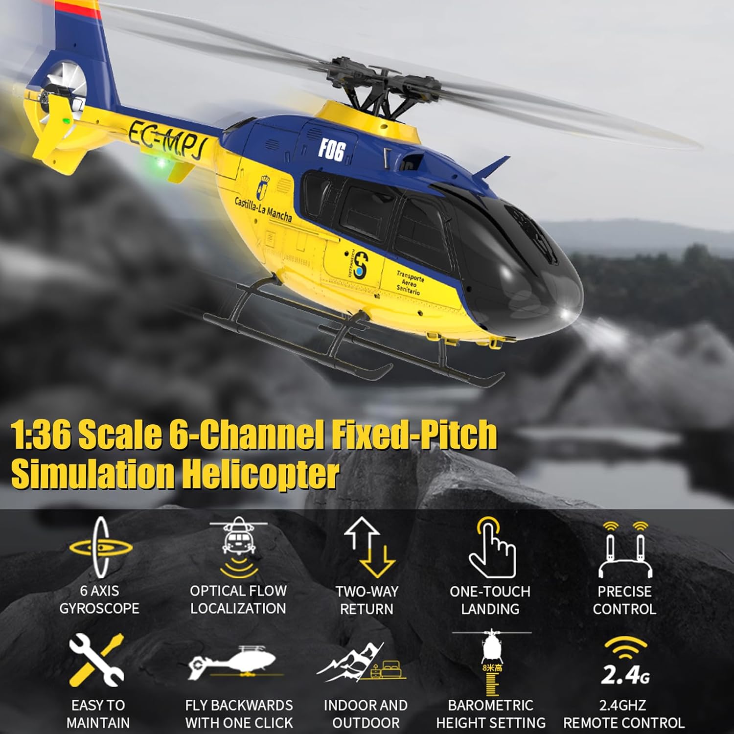 F06 Remote Control Helicopter, 6-Axis Gyro RC Helicopter with Brushless Motors, Altitude Hold, Optical Flow Positioning Function and LED Lights, 2.4GHz Mini Aircraft Toy for Teens Adults