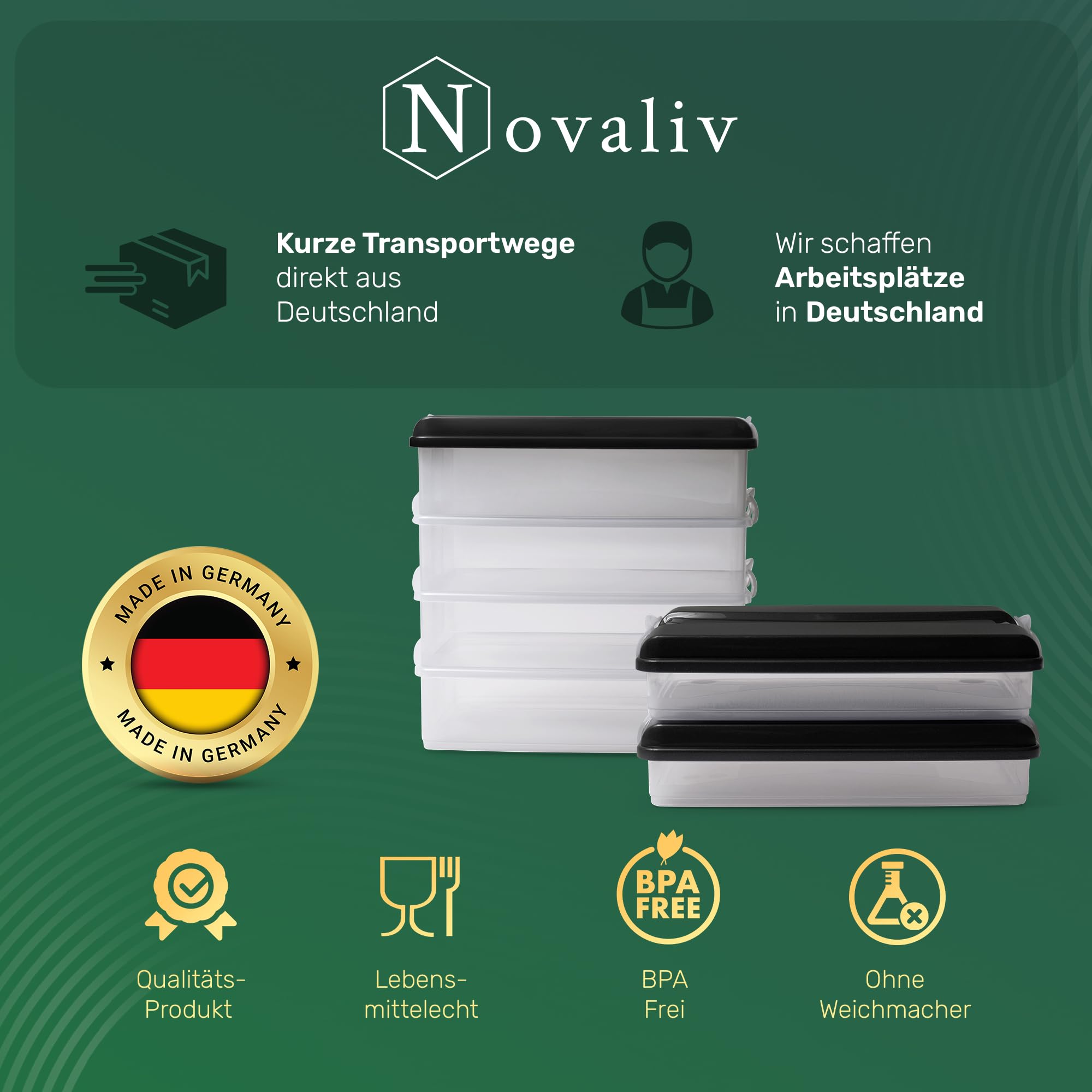Novaliv Frischhaltedosen (6x klein + 4x groß + 10x Deckel), stapelbar für Kühlschrank & Gefrierfach, Vorratsdosen Set Aufbewahrungsbox Organizer, für Aufschnitt Wurst Käse Obst Gemüse Meal-Prep