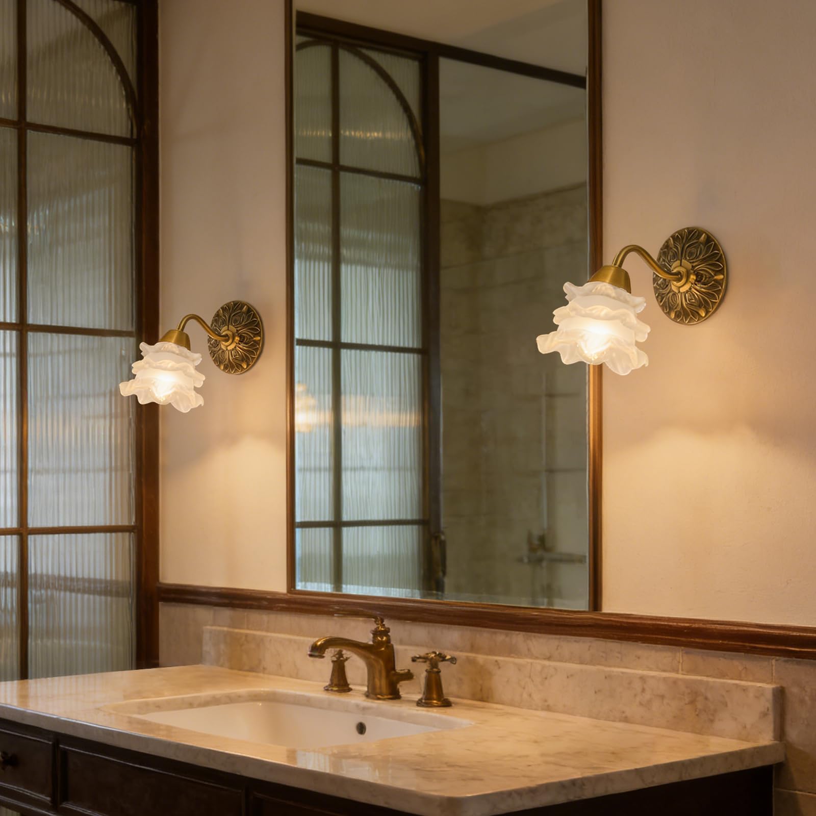 Lampa ścienna w stylu retro, w kształcie kwiatów, w stylu vintage, szklany klosz, E26, w stylu vintage, okablowana, do sypialni, łazienki (żarówki LED w zestawie)