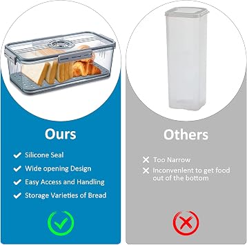 DAWRIS Bread Bin, Bread Storage Container Airtight Bread Box for Kitchen Countertop Airtight Time Recording Bread Box with Lid Food Storage Container for Bread,Toast,Scone,Pastry,Cookies,Veggie(Gray)