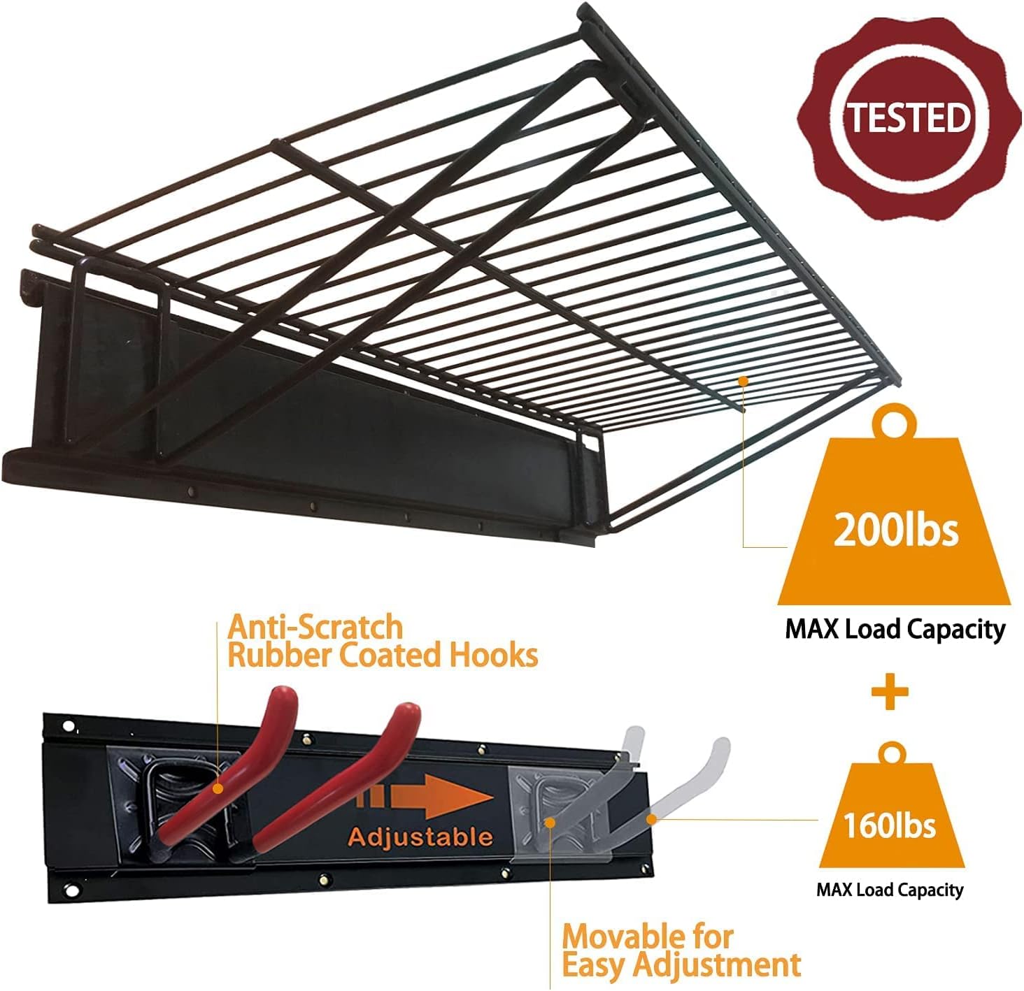 MARVOWARE Garage Storage Organizer Wall Mount Garage Organization Shelves System Tool Racks Heavy Duty 360lbs with 2-Size Hooks and 48" Racks : Tools & Home Improvement