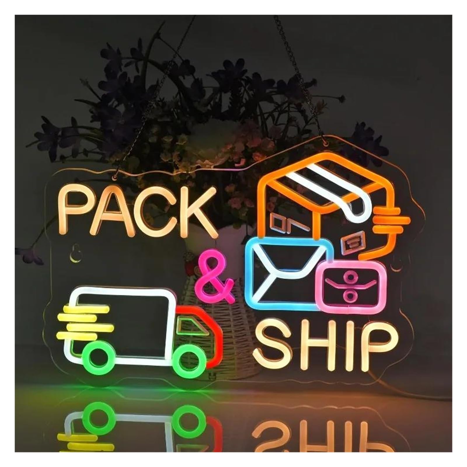 Luces de neón Empacar Y Enviar Servicio Exprés Con Luz De Neón Para Empresa De Entrega, Centro, Almacén, Venta Al Por Menor, Decoración Comercial, 27cm×39cm