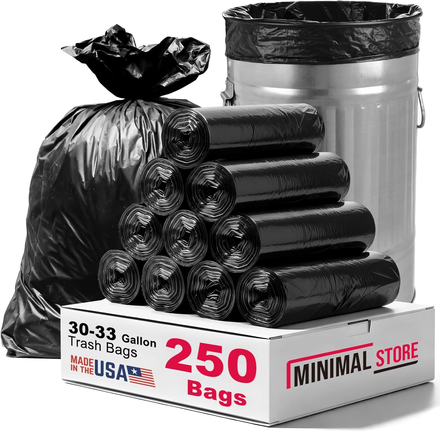 30-33 Gallon Trash Bags, 0.9MIL,100 Count, 32"x38" Black Garbage Bags, Bolsas de Basura, Durable & Puncture-Resistant, Heavy Duty Trash Can Liners,Made in USA for Commercial, Industrial